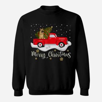 Red Truck Merry Christmas Tree German Shepherd Christmas Sweatshirt | Crazezy