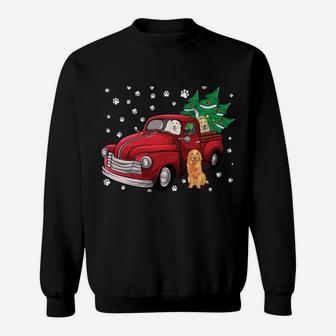 Red Truck Merry Christmas Tree Golden Retriever Christmas Sweatshirt | Crazezy UK