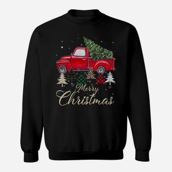 Red Truck With Buffalo Plaid And Leopard Christmas Tree Sweatshirt | Crazezy DE