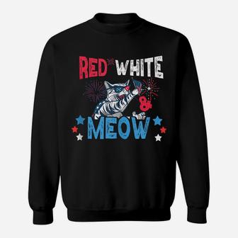 Red White & Meow Shirt Funny Cat Celebrating 4Th Of July Sweatshirt | Crazezy