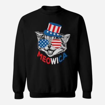 Red White Blue Cat 4Th Of July Meowica American Flag Sweatshirt - Monsterry AU