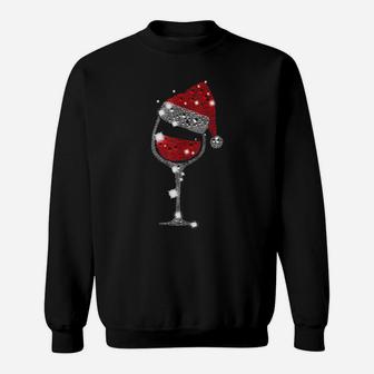 Red Wine Glass Christmas Tee Funny Santa Hat Xmas Gift Sweatshirt | Crazezy