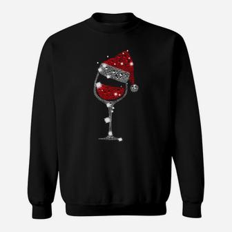 Red Wine Glass Christmas Tee Funny Santa Hat Xmas Gift Sweatshirt Sweatshirt | Crazezy