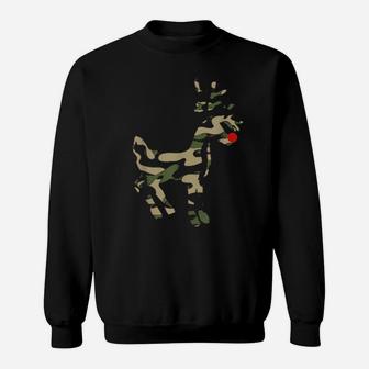 Reindeer Red Nose Camo Camouflage Xmas Holiday Hunting Sweatshirt - Monsterry