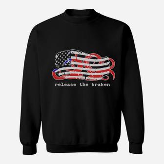 Release The Kraken Red White Blue Distressed American Flag Sweatshirt - Monsterry