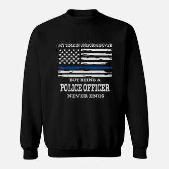 Retired Police Officer Us Flag Thin Blue Line Gift Sweatshirt | Crazezy CA
