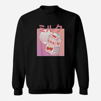 Retro 90S Japanese Strawberry Milk Aesthetic Kawaii Carton Sweatshirt | Crazezy