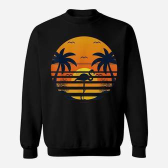 Retro Beach Sunset Palm Trees Flamingo Tropical Summer Sweatshirt | Crazezy DE