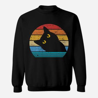Retro Black Cat Lover Vintage Style Cats Cute Kitty Gift Sweatshirt | Crazezy