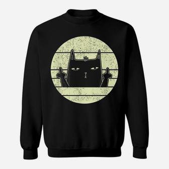 Retro Cat | Vintage Annoyed Black Cat In Bad Mood Cat Lover Sweatshirt | Crazezy