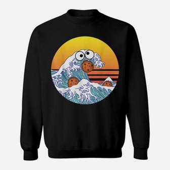 Retro Great Wave Monster Eating Cookies Funny Cookie Wave Sweatshirt | Crazezy CA