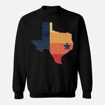 Retro Houston Baseball Colors Vintage Texas Map Sweatshirt | Crazezy