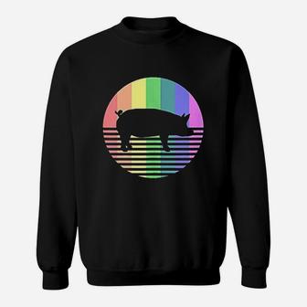 Retro Pig Rainbow Pig Farm Animal Sweatshirt | Crazezy CA