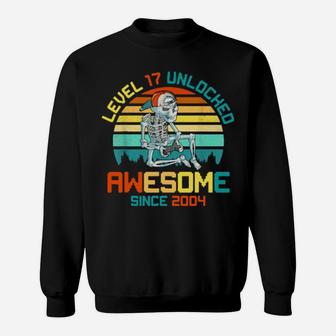 Retro Skeleton Level 17 Unlocked Awesome Since 2004 Gift Boy Sweatshirt - Monsterry