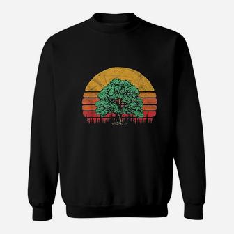Retro Sun Minimalist Oak Tree Design Sweatshirt - Thegiftio UK