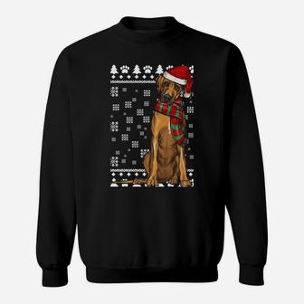 Rhodesian Ridgeback Dog Santa Hat Xmas Ugly Christmas Sweatshirt Sweatshirt | Crazezy