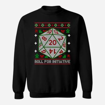 Roll For Initiative D20 Dungeons Ugly Christmas Sweater Sweatshirt Sweatshirt | Crazezy