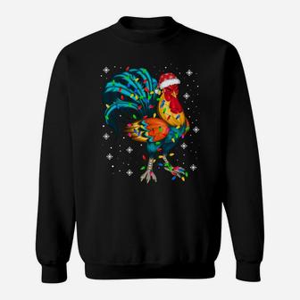 Rooster Chicken Christmas Tree Santa Hat Funny Xmas Lights Sweatshirt Sweatshirt | Crazezy