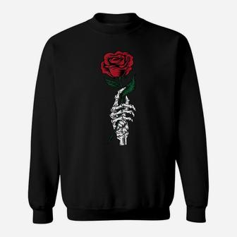 Rose Flower Gift - White Skeleton Hand Holding A Red Rose Sweatshirt | Crazezy UK