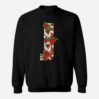 Rose Letter J Initial Colourful Flower Roses Style Sweatshirt | Crazezy