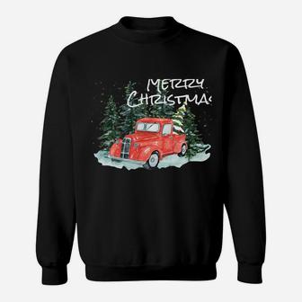 Rustic Retro Farm Car Truck Wagon Christmas Fir Tree Pajamas Sweatshirt | Crazezy