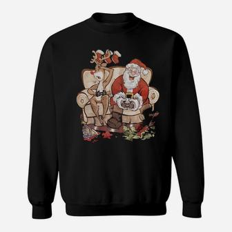 Santa And Reindeer Playing Games Together Sweatshirt - Monsterry CA