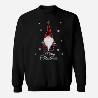 Santa Claus Garden Gnome Merry Christmas Buffalo Plaid Sweatshirt | Crazezy