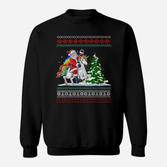 Santa Claus Riding On A Unicorn Ugly Christmas Funny Sweatshirt | Crazezy UK