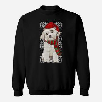 Santa Hat Xmas Maltese Ugly Christmas Sweatshirt | Crazezy