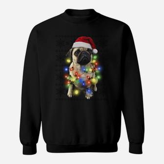 Santa Pug Wrapped In Christmas Light Sweatshirt Sweatshirt | Crazezy