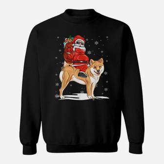 Santa Riding Shiba Inu Dog With Hat Claus Christmas Shiba In Sweatshirt | Crazezy AU