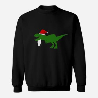 Santa T-Rex Funny Xmas Ho Ho Ho Merry Christmas Pun Gift Sweatshirt | Crazezy DE