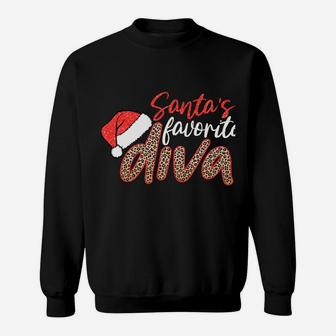 Santa's Favorite Diva Leopard Christmas Merry Xmas Gift Sweatshirt Sweatshirt | Crazezy