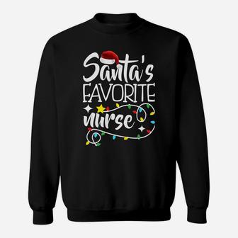 Santa's Favorite Nurse Christmas Pajama Lights Nursing Gifts Sweatshirt Sweatshirt | Crazezy