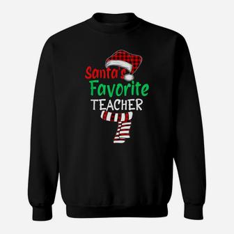 Santa's Favorite Teacher Funny Christmas Santa Red Plaid Sweatshirt | Crazezy