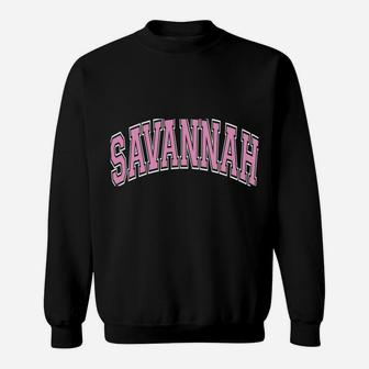 Savannah Georgia Ga Varsity Style Pink Text Sweatshirt | Crazezy UK