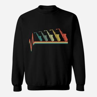 Saxophone Jazz Musician Heartbeat Retro Vintage Gift Sweatshirt | Crazezy UK