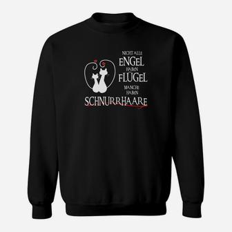 Schwarzes Katzen-Engel Sweatshirt, Spruch über Schnurrhaare - Seseable