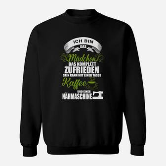 Schwarzes Sweatshirt für Kaffee & Nähen Fans, Lustiger Spruch - Seseable
