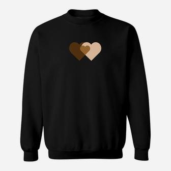 Schwarzes Sweatshirt mit Herzen, Überlappendes Design in Erdtönen - Seseable