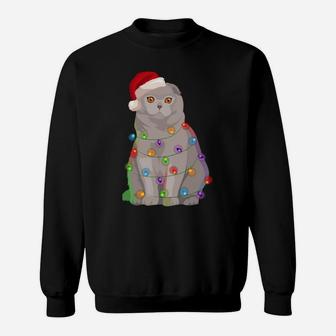 Scottish Fold Cat Christmas Lights Xmas Cat Lover Sweatshirt Sweatshirt | Crazezy