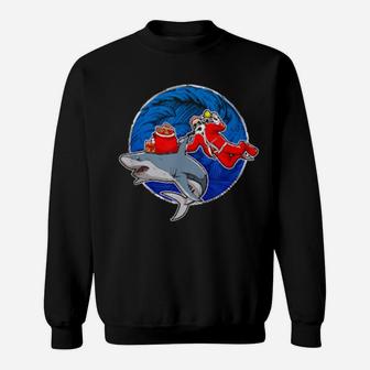 Scuba Diving Santa With Shark Sweatshirt - Monsterry