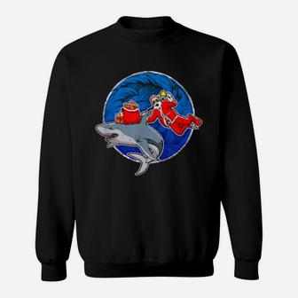 Scuba Diving Santa With Shark Sweatshirt - Monsterry