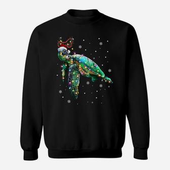 Sea Turtle Christmas Lights Funny Santa Hat Merry Christmas Raglan Baseball Tee Sweatshirt | Crazezy DE