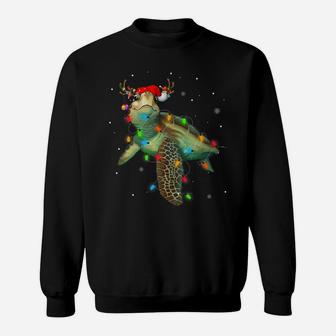 Sea Turtle Christmas Lights Funny Santa Hat Merry Christmas Sweatshirt | Crazezy