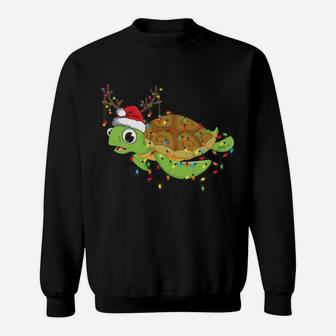 Sea Turtle Christmas Lights Funny Santa Hat Merry Christmas Sweatshirt Sweatshirt | Crazezy