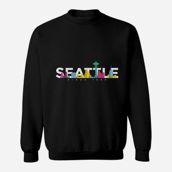 Seattle Skyline Retro Vintage Washington Sweatshirt | Crazezy CA