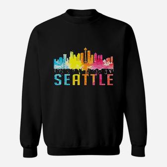 Seattle Washington Retro Watercolor Skyline Souvenir Sweatshirt - Thegiftio UK