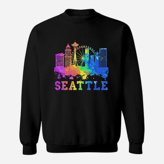 Seattle Washington Skyline Watercolor Souvenir Gift Seattle Sweatshirt - Thegiftio UK