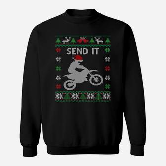 Send It Dirt Bike Riding Santa Motocross Ugly Christmas Sweatshirt Sweatshirt | Crazezy DE